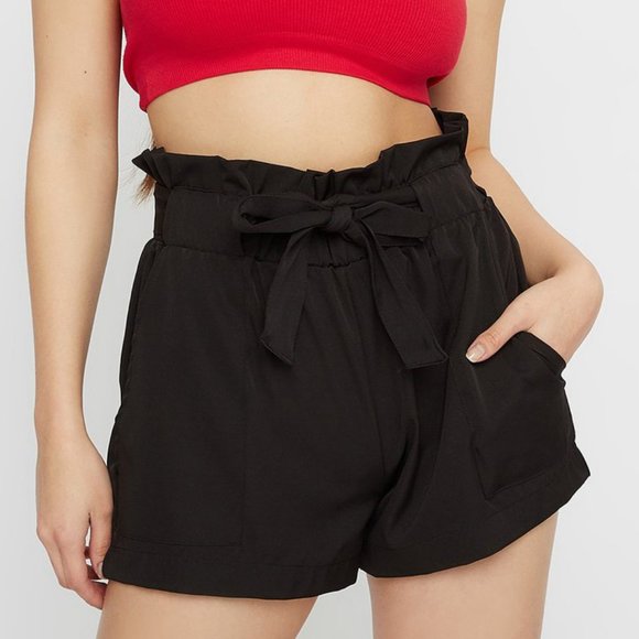 Black Paperbag Cinch Shorts - Picture 1 of 8